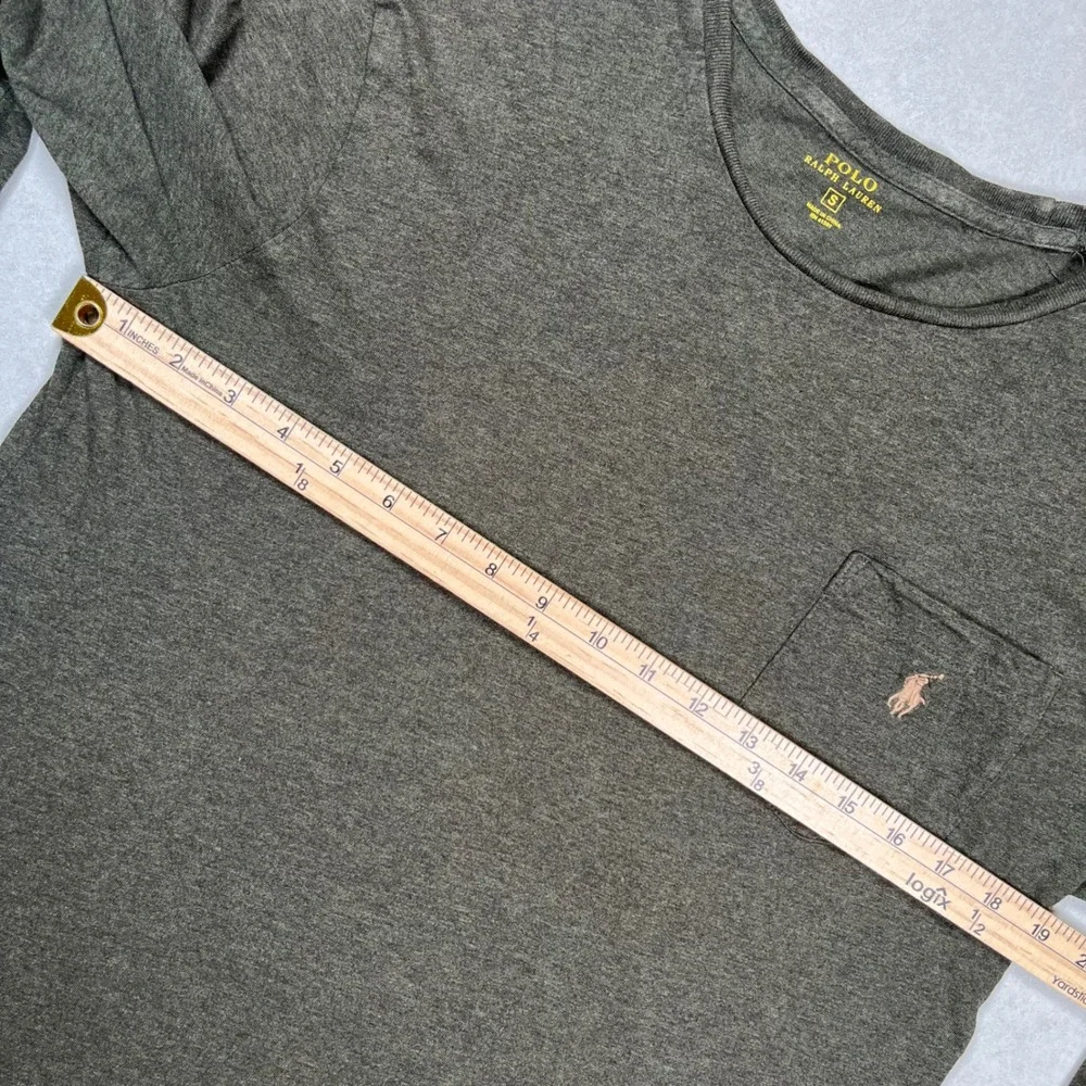 Polo Ralph Lauren Pocket Tee Mens Small Olive Green Long Sleeve Cotton Shirt